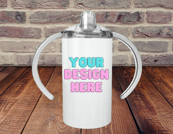 Sippy cup tumbler 12oz with double handle and straw lid, your own design, personalised