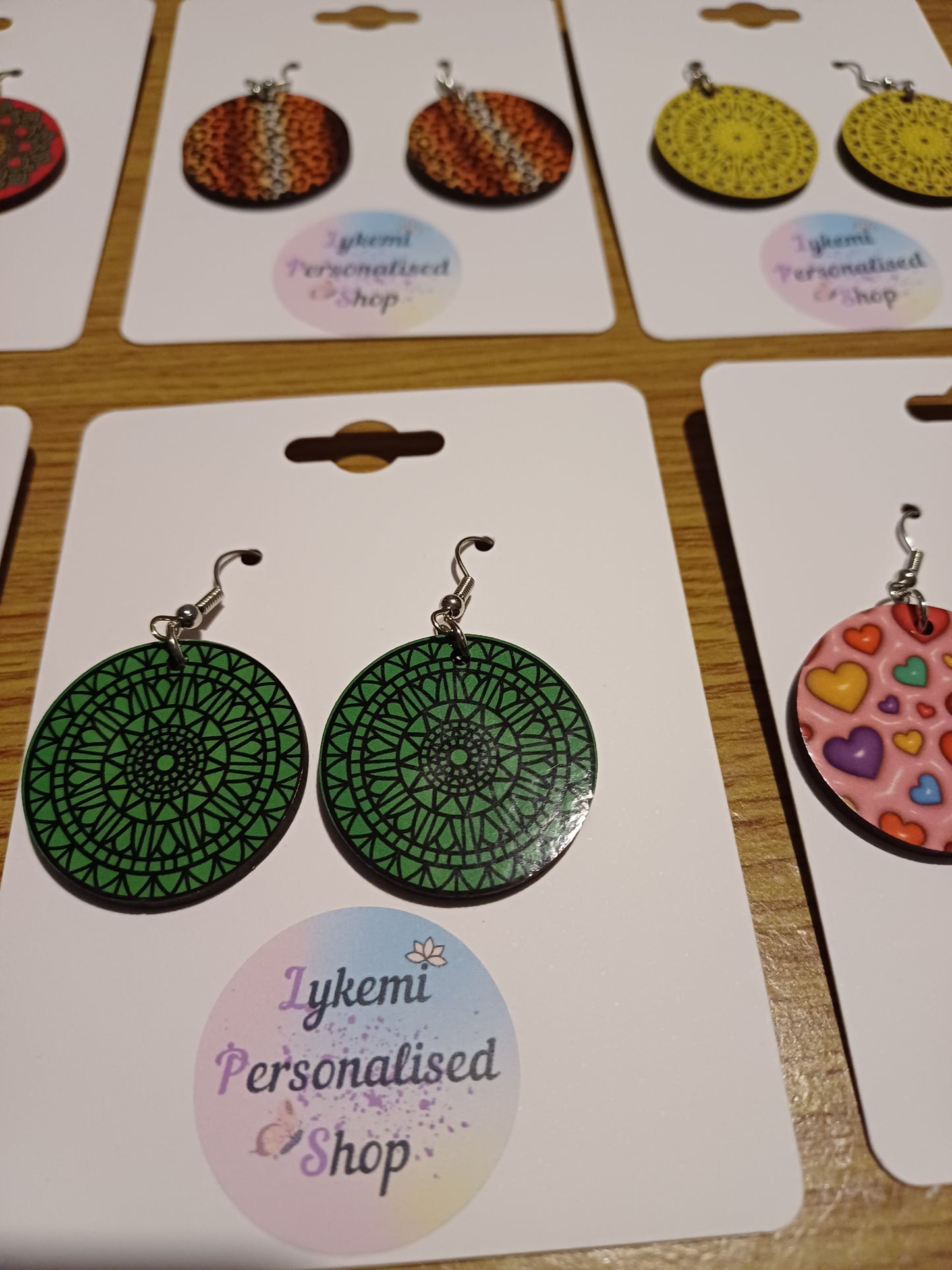 Green Cute Handmade Mandala Earrings