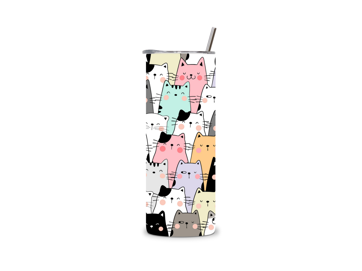 Cat tumbler gift, 20oz (600ml), cup with straw, stainless steel for cat lovers, animals, pet