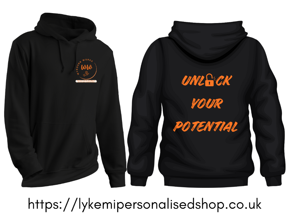 Professional and personalised business hoodie, front, back, sleeve or breast pocket print. Sizes upto 4XLarge.