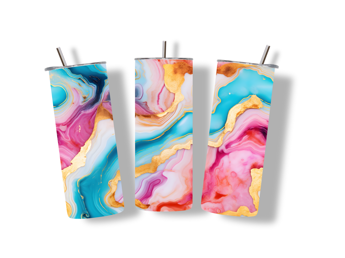 Rich artistic alcohol ink multicoloured tumbler gift, 20oz (600ml), cup with straw, stainless steel