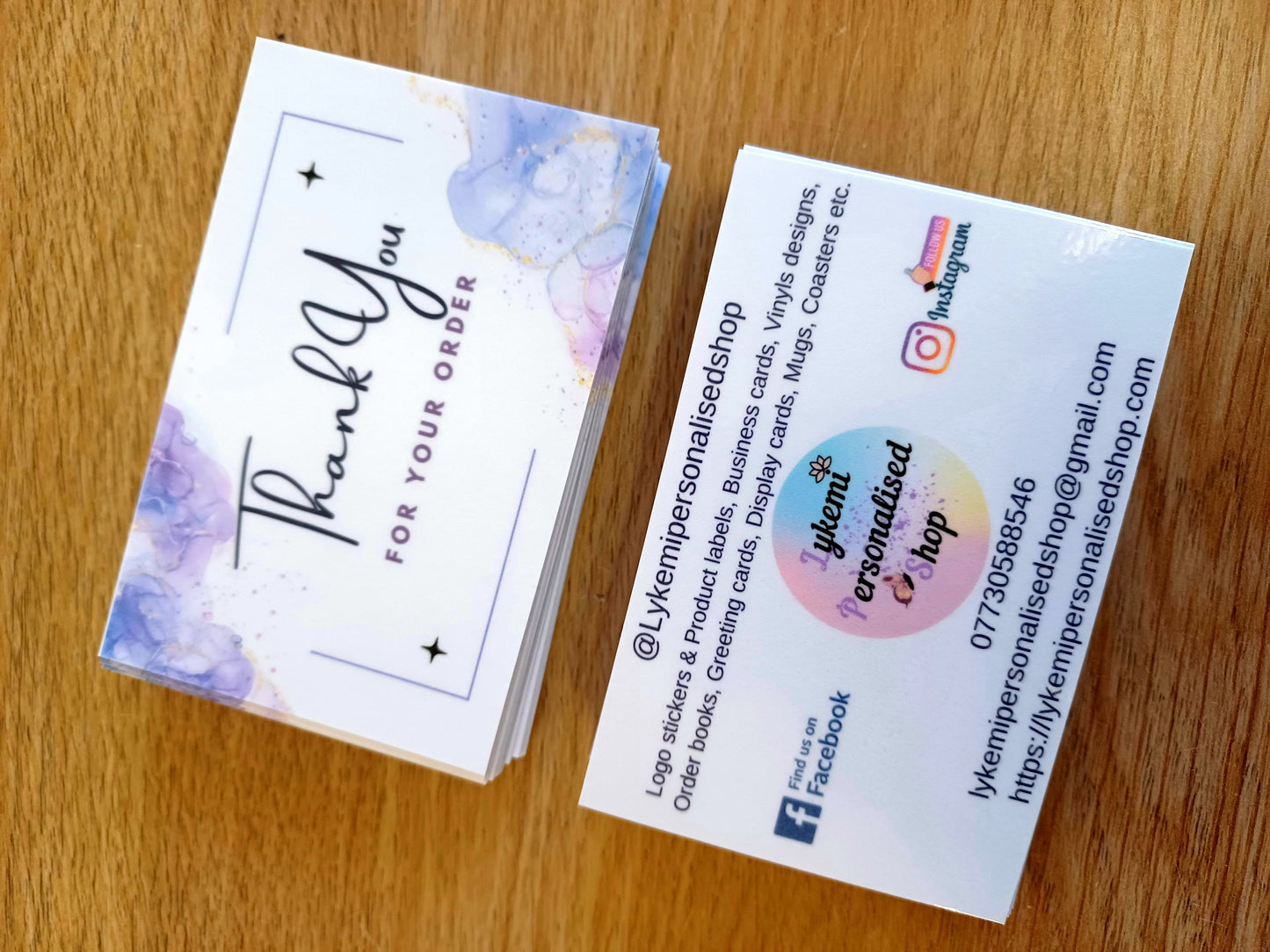 Business Cards, Appointment Cards, Loyalty Cards, Thank you Cards Single Sided Double Sided.