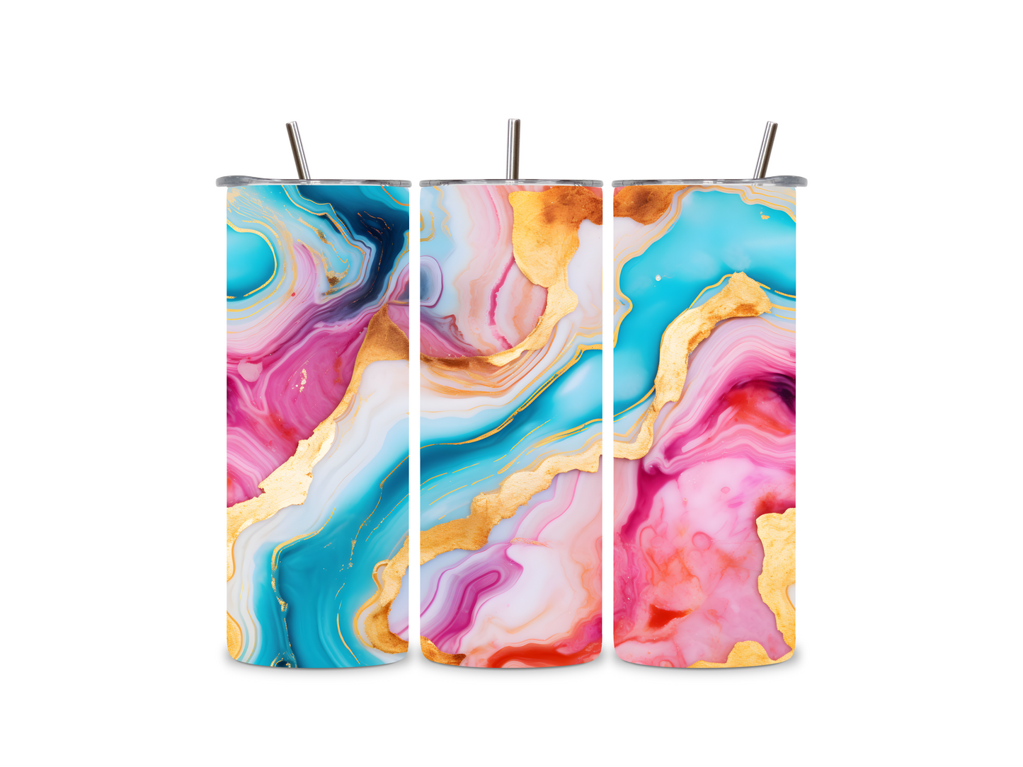 Rich artistic alcohol ink multicoloured tumbler gift, 20oz (600ml), cup with straw, stainless steel