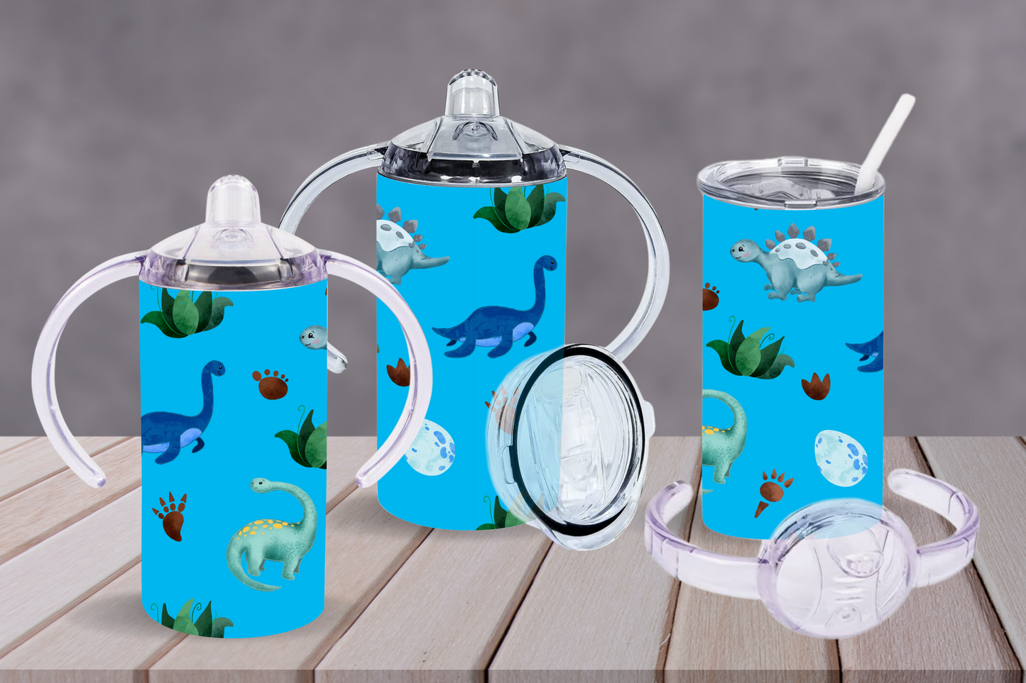 Sippy cup tumbler 12oz with double handle and straw lid, dinosaurs