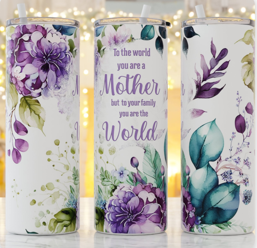 Mother's day tumbler gift, 20oz (600ml), cup with straw, stainless steel purple flowers