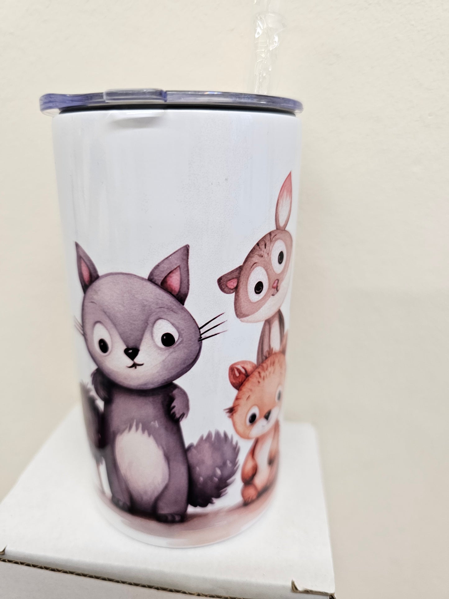 Sippy cup tumbler 12oz with double handle and straw lid, animals