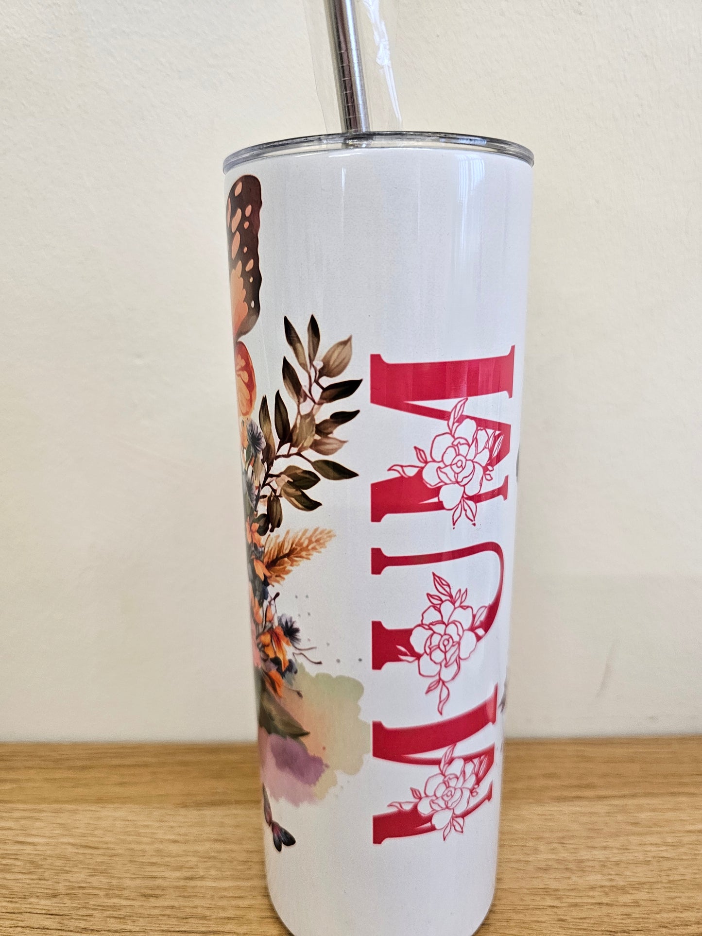 Mother's day tumbler gift, 20oz (600ml), cup with straw, stainless steel with MUM word