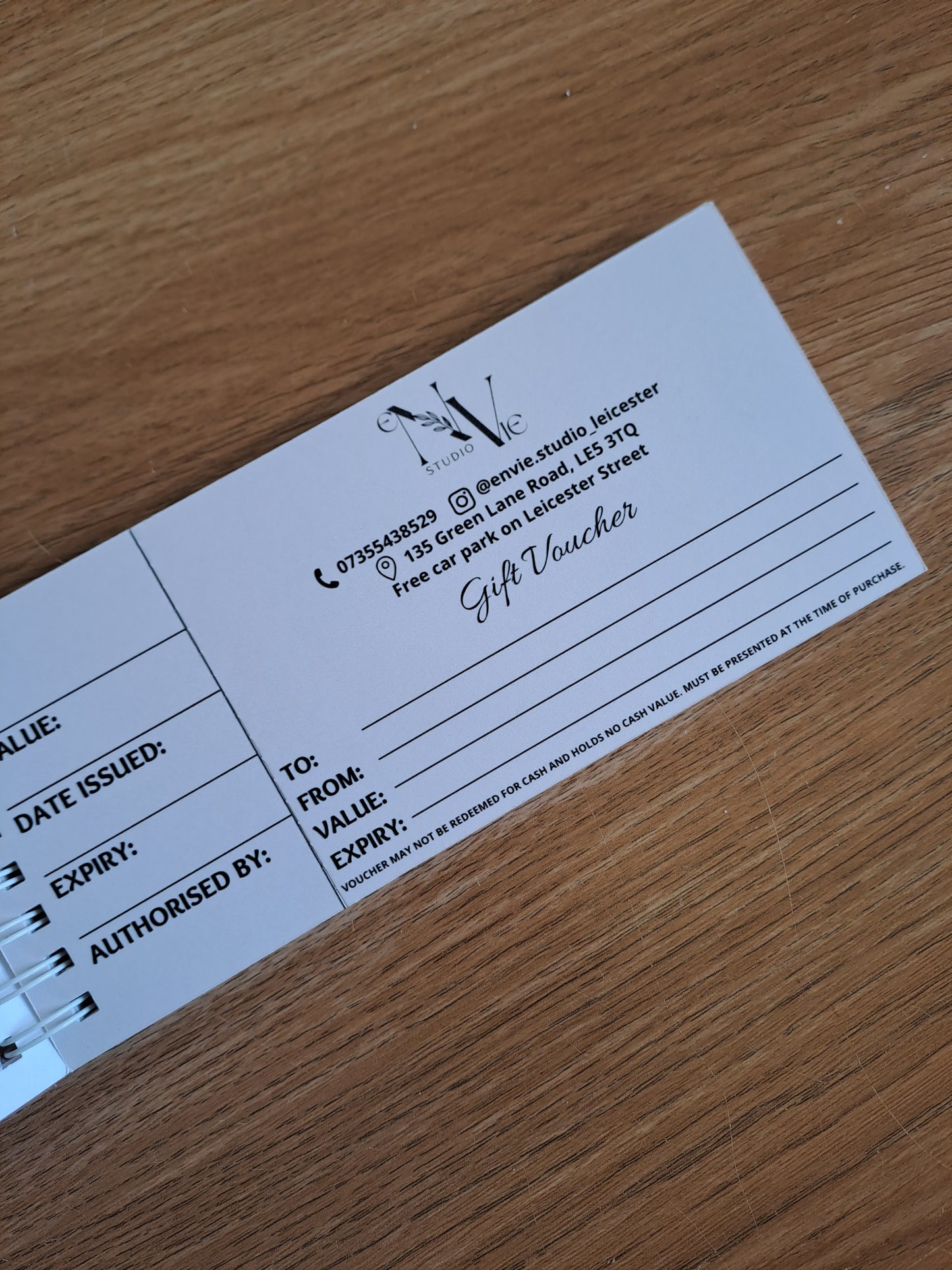 Personalised gift voucher booklet, business gift certificate