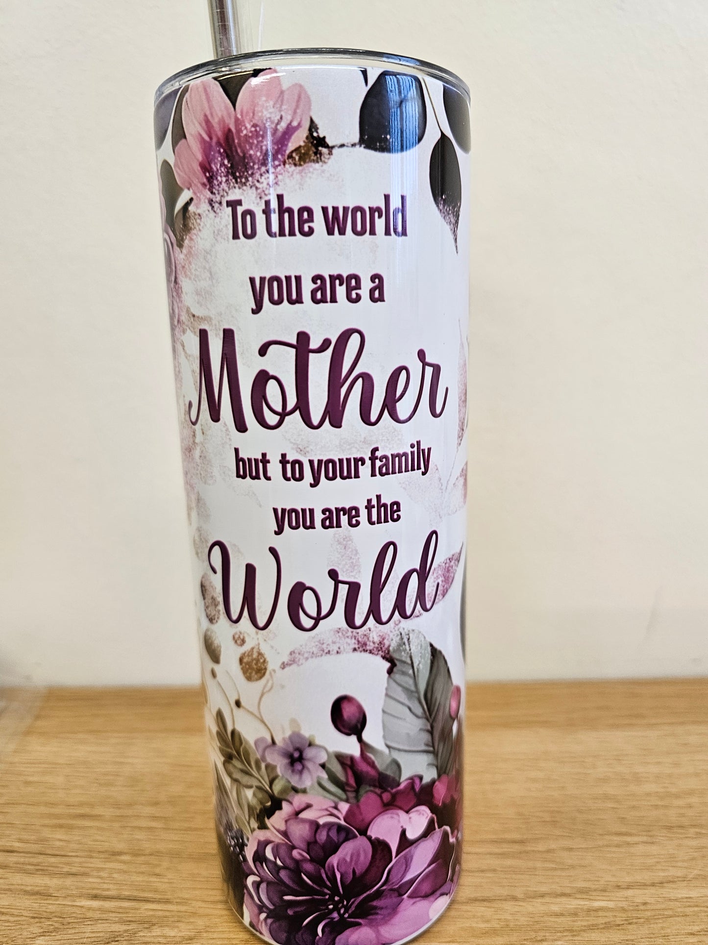Mother's day tumbler gift, 20oz (600ml), cup with straw, stainless steel purple flowers