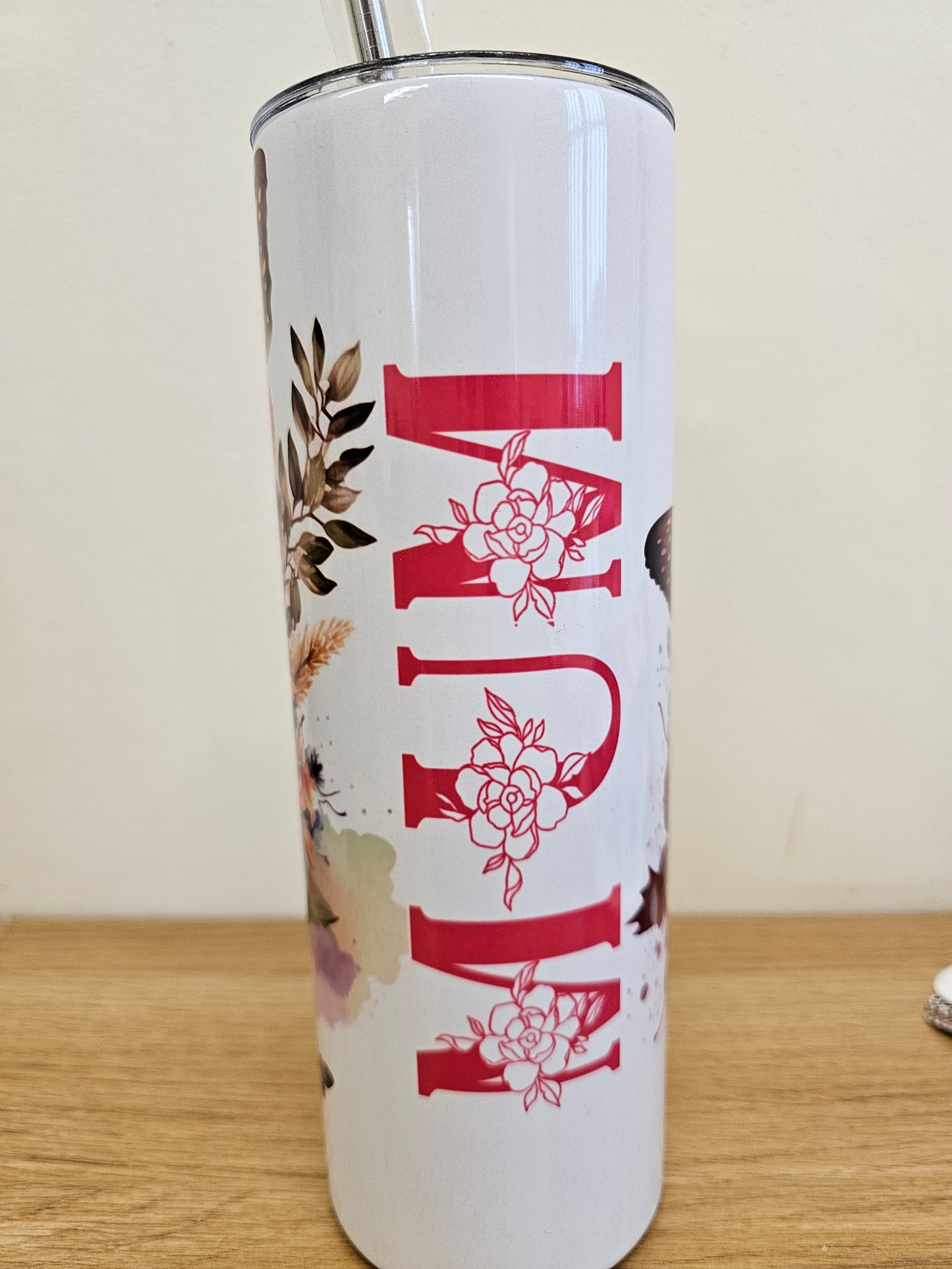 Mother's day tumbler gift, 20oz (600ml), cup with straw, stainless steel with MUM word