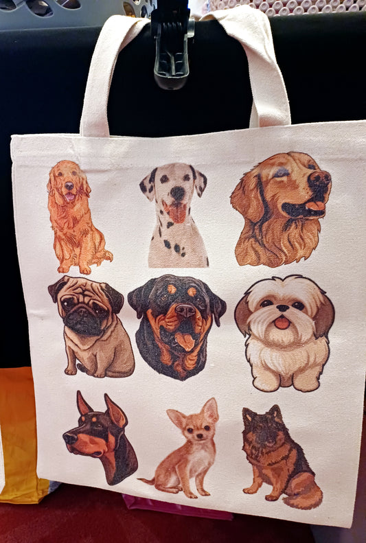 Dog breeds tote bag, shopping bag, canvas tote bag