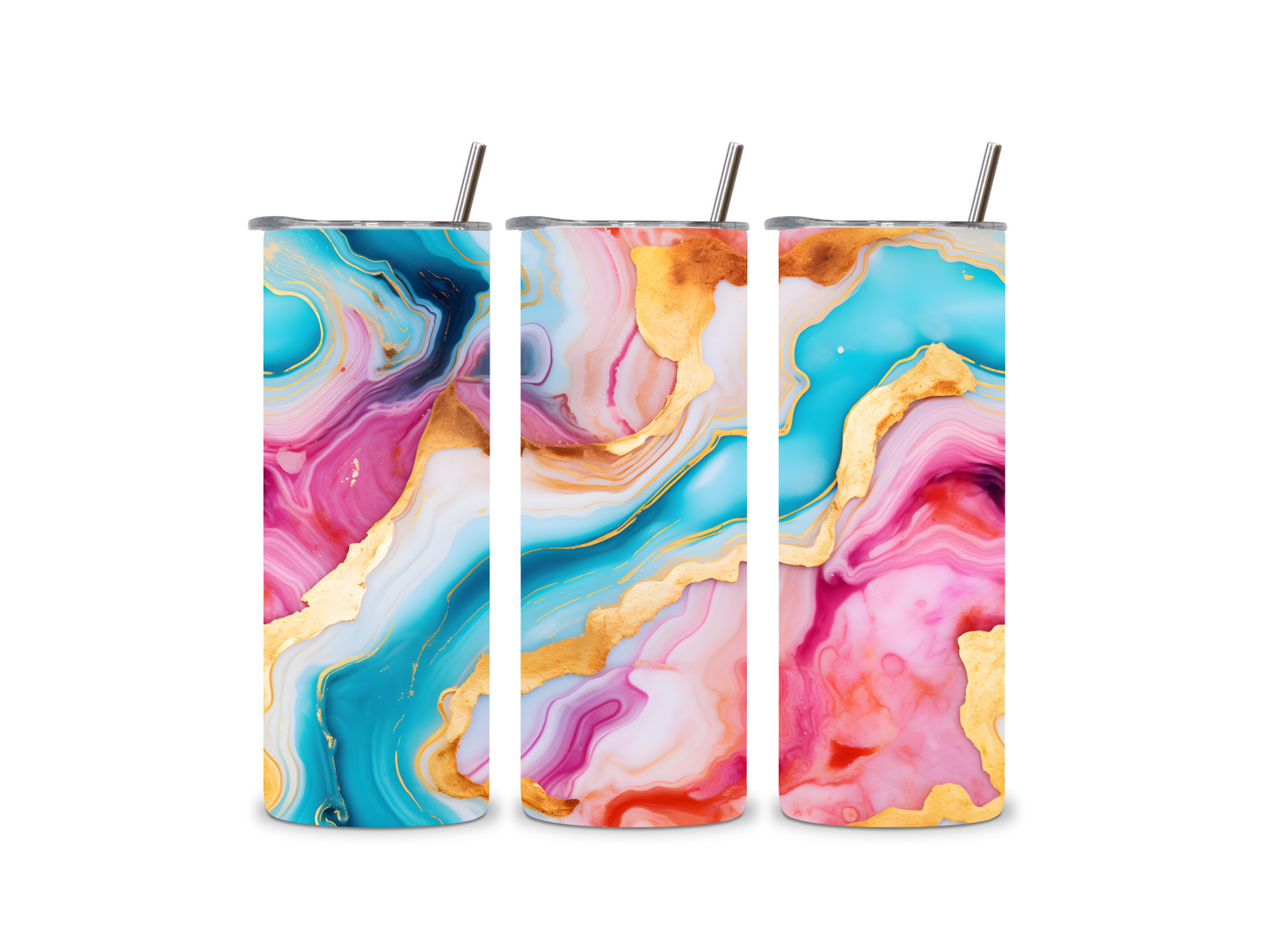 Rich artistic alcohol ink multicoloured tumbler gift, 20oz (600ml), cup with straw, stainless steel
