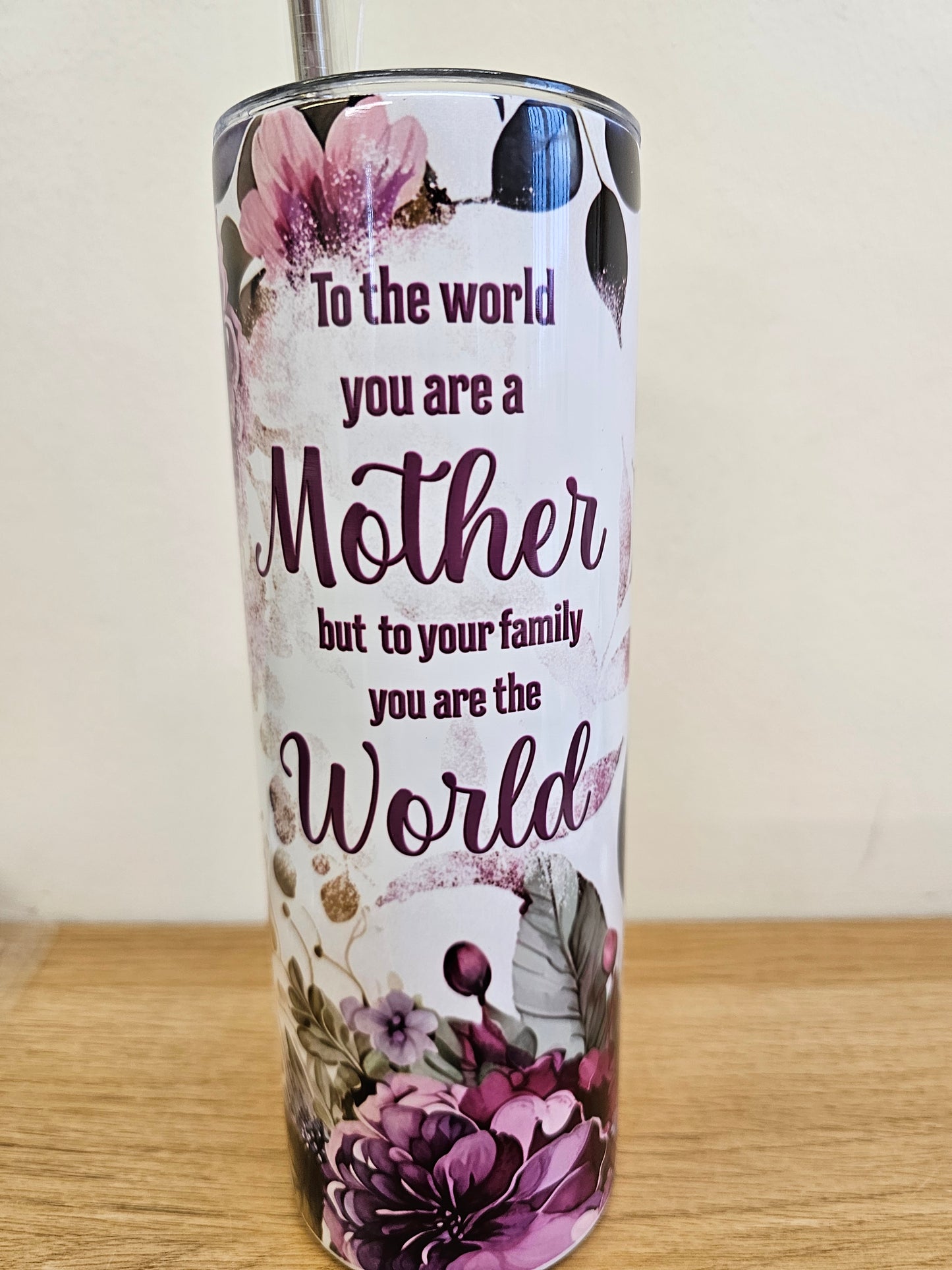 Mother's day tumbler gift, 20oz (600ml), cup with straw, stainless steel purple flowers