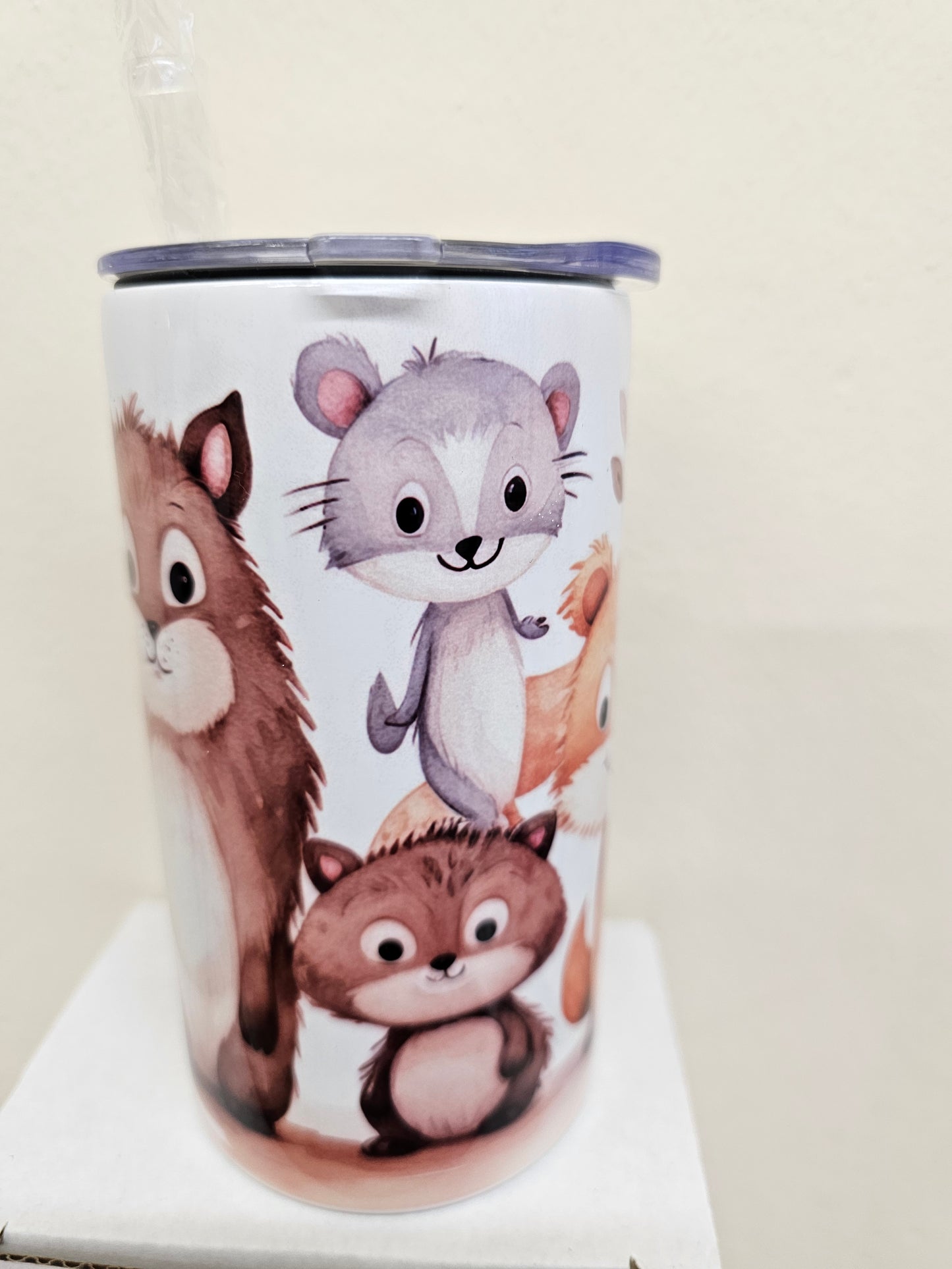 Sippy cup tumbler 12oz with double handle and straw lid, animals